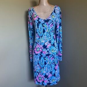 Lilly Pulitzer Shift Blue and Pink Floral Long Sleeve Dress NWOT